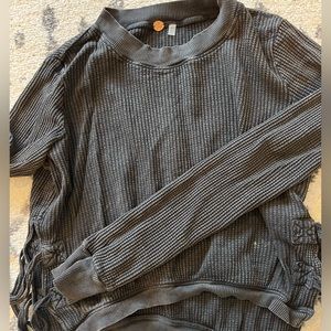 FP ONE | Free People Thermal Knit Tie Side Top Gray Charcoal | Size Med